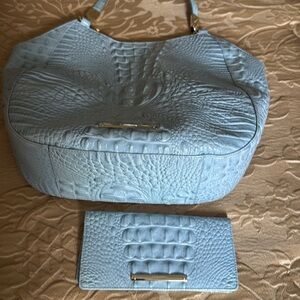 BRAHMIN light blue hobo bag style and wallet (SOLD AS A SET)